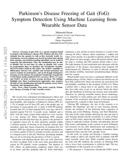 Parkinson's Disease Freezing of Gait (FoG) Symptom Detection Using Machine Learning from Wearable Sensor Data