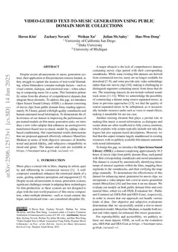 Video-Guided Text-to-Music Generation Using Public Domain Movie Collections