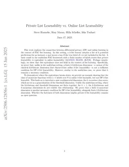 Private List Learnability vs. Online List Learnability