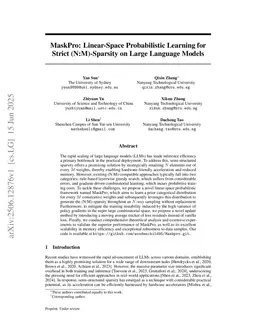 MaskPro: Linear-Space Probabilistic Learning for Strict (N:M)-Sparsity on Large Language Models
