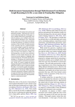 Multi-document Summarization through Multi-document Event Relation Graph Reasoning in LLMs: a case study in Framing Bias Mitigation