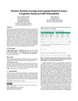 Humans, Machine Learning, and Language Models in Union: A Cognitive Study on Table Unionability