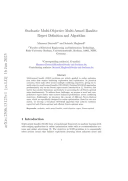 Stochastic Multi-Objective Multi-Armed Bandits: Regret Definition and Algorithm