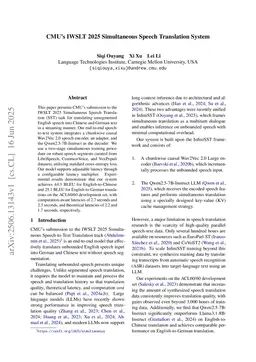 CMU's IWSLT 2025 Simultaneous Speech Translation System