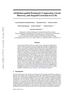 Attribution-guided Pruning for Compression, Circuit Discovery, and Targeted Correction in LLMs