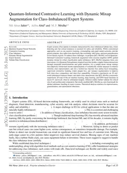 Quantum-Informed Contrastive Learning with Dynamic Mixup Augmentation for Class-Imbalanced Expert Systems