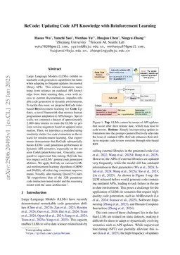 ReCode: Updating Code API Knowledge with Reinforcement Learning