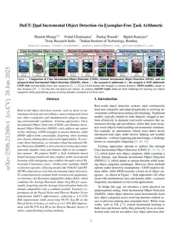 DuET: Dual Incremental Object Detection via Exemplar-Free Task Arithmetic