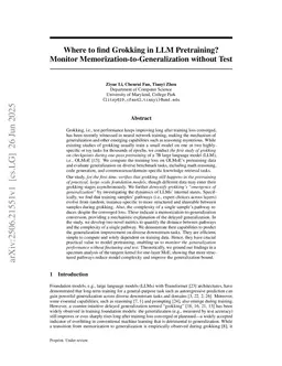 Grokking in LLM Pretraining? Monitor Memorization-to-Generalization without Test