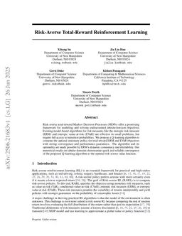 Risk-Averse Total-Reward Reinforcement Learning