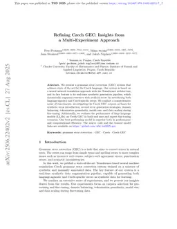 Refining Czech GEC: Insights from a Multi-Experiment Approach