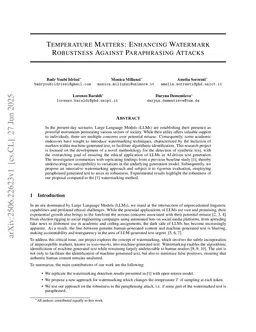 Temperature Matters: Enhancing Watermark Robustness Against Paraphrasing Attacks
