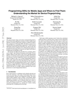 Fingerprinting SDKs for Mobile Apps and Where to Find Them: Understanding the Market for Device Fingerprinting