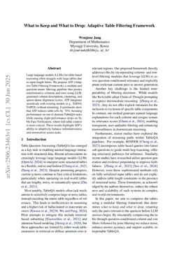What to Keep and What to Drop: Adaptive Table Filtering Framework