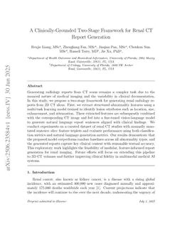 A Clinically-Grounded Two-Stage Framework for Renal CT Report Generation