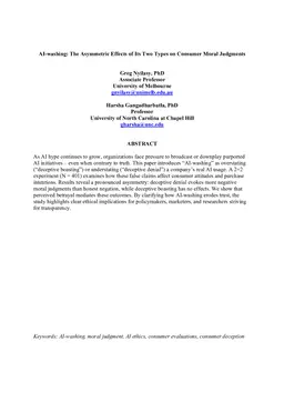 AI-washing: The Asymmetric Effects of Its Two Types on Consumer Moral Judgments