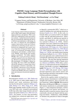 PRIME: Large Language Model Personalization with Cognitive Dual-Memory and Personalized Thought Process