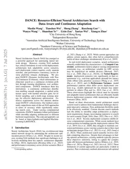 DANCE: Resource-Efficient Neural Architecture Search with Data-Aware and Continuous Adaptation