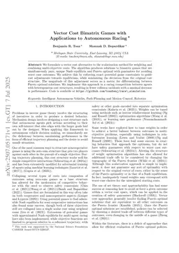 Vector Cost Bimatrix Games with Applications to Autonomous Racing