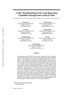 CoRe: Benchmarking LLMs Code Reasoning Capabilities through Static Analysis Tasks