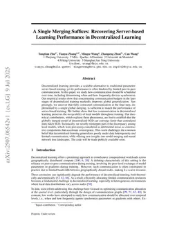 On the Surprising Effectiveness of a Single Global Merging in Decentralized Learning