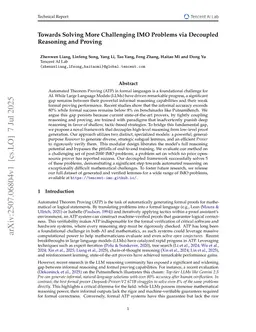Towards Solving More Challenging IMO Problems via Decoupled Reasoning and Proving