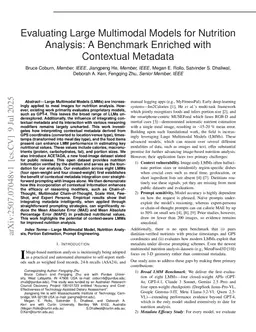 Comprehensive Evaluation of Large Multimodal Models for Nutrition Analysis: A New Benchmark Enriched with Contextual Metadata