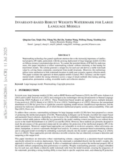 Invariant-based Robust Weights Watermark for Large Language Models