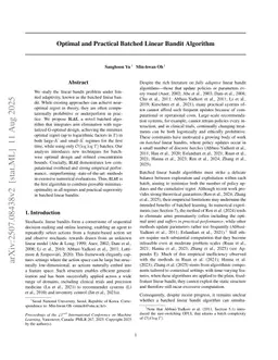 Optimal and Practical Batched Linear Bandit Algorithm
