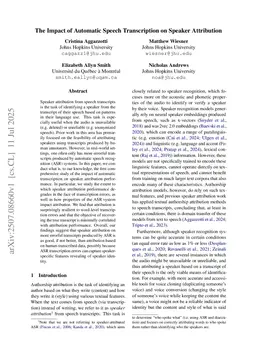 The Impact of Automatic Speech Transcription on Speaker Attribution