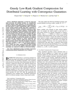 Greedy Low-Rank Gradient Compression for Distributed Learning with Convergence Guarantees