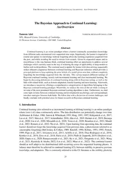 The Bayesian Approach to Continual Learning: An Overview