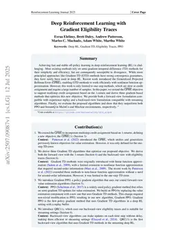 Deep Reinforcement Learning with Gradient Eligibility Traces