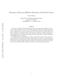 Existence of Fair and Efficient Allocation of Indivisible Chores