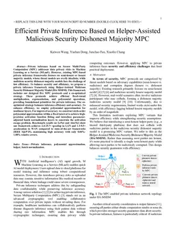 Efficient Private Inference Based on Helper-Assisted Malicious Security Dishonest Majority MPC