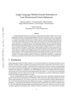 Large Language Models Encode Semantics in Low-Dimensional Linear Subspaces
