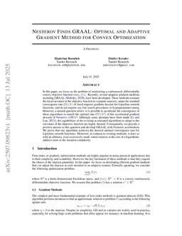 Nesterov Finds GRAAL: Optimal and Adaptive Gradient Method for Convex Optimization