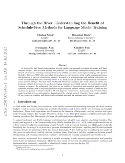Through the River: Understanding the Benefit of Schedule-Free Methods for Language Model Training