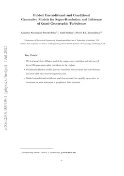 Guided Unconditional and Conditional Generative Models for Super-Resolution and Inference of Quasi-Geostrophic Turbulence