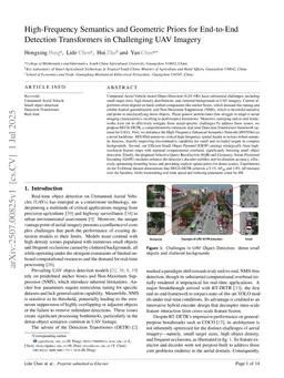 High-Frequency Semantics and Geometric Priors for End-to-End Detection Transformers in Challenging UAV Imagery