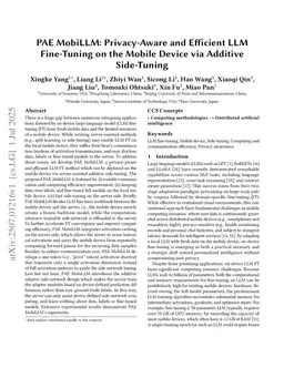 PAE MobiLLM: Privacy-Aware and Efficient LLM Fine-Tuning on the Mobile Device via Additive Side-Tuning