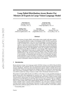 Long-Tailed Distribution-Aware Router For Mixture-of-Experts in Large Vision-Language Model
