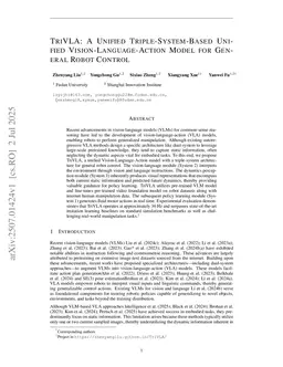 TriVLA: A Triple-System-Based Unified Vision-Language-Action Model with Episodic World Modeling for General Robot Control