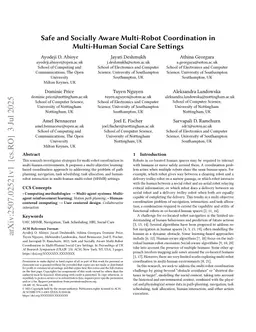 Safe and Socially Aware Multi-Robot Coordination in Multi-Human Social Care Settings