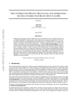 Self-Correction Bench: Uncovering and Addressing the Self-Correction Blind Spot in Large Language Models