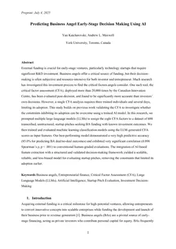 Predicting Business Angel Early-Stage Decision Making Using AI
