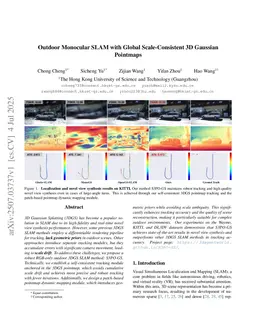 Outdoor Monocular SLAM with Global Scale-Consistent 3D Gaussian Pointmaps
