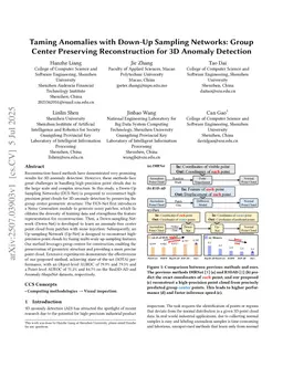 Taming Anomalies with Down-Up Sampling Networks: Group Center Preserving Reconstruction for 3D Anomaly Detection