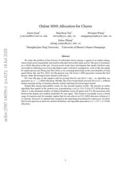 Online MMS Allocation for Chores