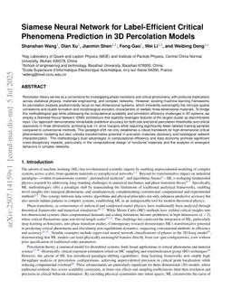 Siamese Neural Network for Label-Efficient Critical Phenomena Prediction in 3D Percolation Models